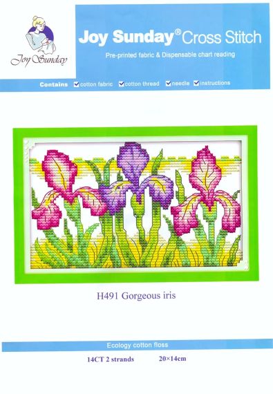 Набор для вышивания по нанесённой на канву схеме "Gorgeous iris". AIDA 14CT printed 20*14 см | Зображення 1