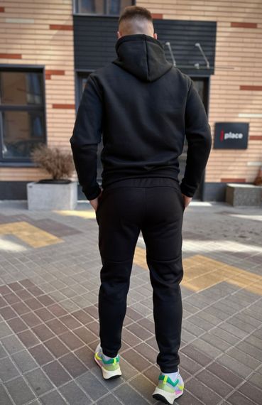 Зимовий спортивний костюм Adidas з начосом чорна кофта на змійці+ чорні штани RD269/RD024 | Зображення 8