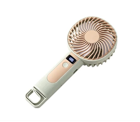 Портативний ручний вентилятор Handheld Fan FY083 пластиковий з підставкою та гачком LED дисплей 120 швидкостей 1 Вт Бежевий | Зображення 4