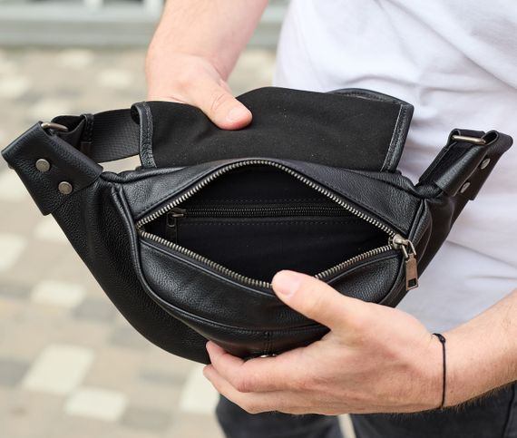 Бананка топова шкіряна чоловіча модна містка повсякденна  чорна TD-37698 | Зображення 6