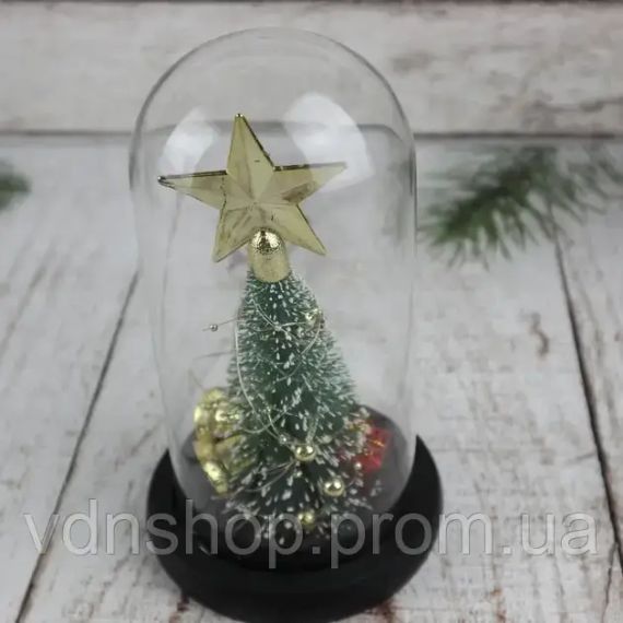 Нічник новорічна ялинка у скляній колбі gold star | Зображення 6
