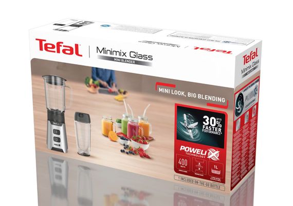 Блендер Tefal  стаціонарний Minimix Glass 400Вт, чаша-700мл, ємність для смузі to go, скло, сірий (BL16GE30) | Зображення 8