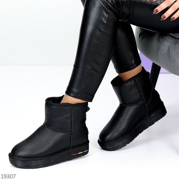 Молодежные черные низкие угги натуральная кожа флотар | Зображення 5