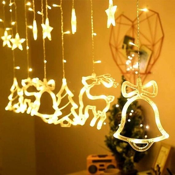 Новорічна LED гірлянда від USB Теплий білий, Світлова гірлянда-штора з новорічними фігурками знижка | Зображення 3