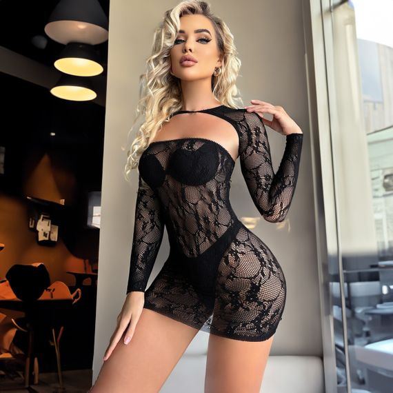 Клубне плаття мереживне спокусливе для вечірок коротке oversize 42-46 Чорний | Зображення 1