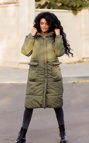 Женская теплая зимняя длинная куртка-пальто MM467 размер 54/56 цвет хаки