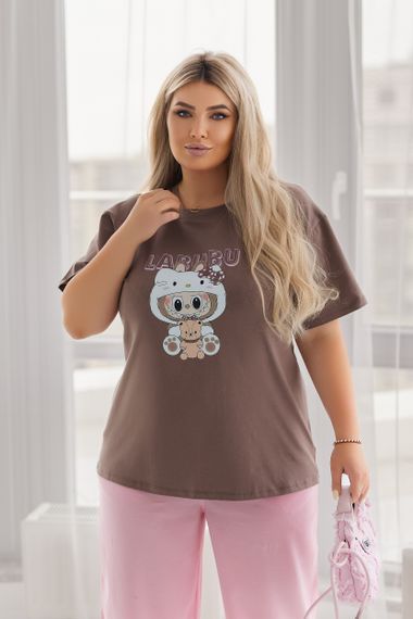 Жіноча класична футболка Labubu пряма вільна колір моко, розмір 46/48, GF05259 | Зображення 2