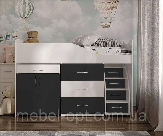 Ліжко-кімната Bed Room-5 колір Білий/Графіт, висувні сходи-комод, висувний стіл, вибір кольору фасадів | Зображення 1