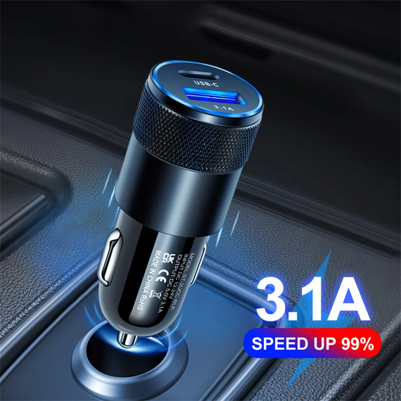 Автомобільний зарядний пристрій 3.1 A з двома портами USB Type-C | Зображення 3