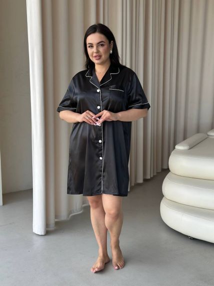 Чорна шовкова сорочка на ґудзиках PLUS SIZE | Зображення 3