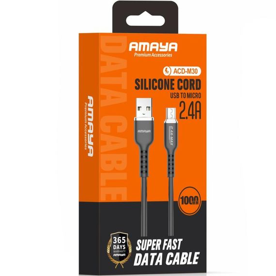 Дата кабель Amaya M30 USB to MicroUSB 2.4A (1m) Black | Зображення 1