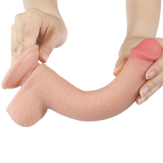Фалоімітатор Sliding-Skin Dual Layer Dong 9 з мошонкою, тілесний Sex Aura | Зображення 3