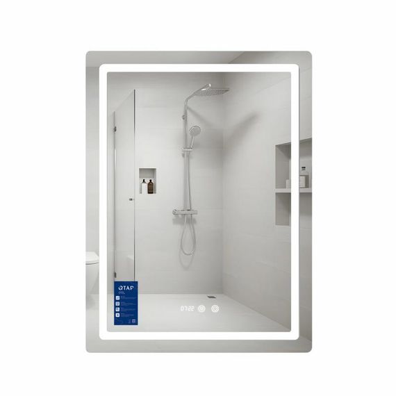 Зеркало Qtap Mideya (MI2) 600х800 с часами, с LED-подсветкой Touch, с антизапотеванием, диммером, рег. яркости