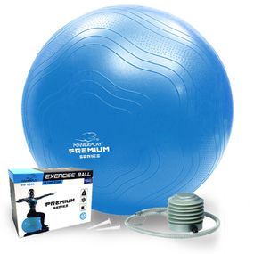 М'яч для фітнесу (фітбол) укріплений Паверплей 4000 Ø65 cm Premium Gymball Anti-Burst Синій + помпа