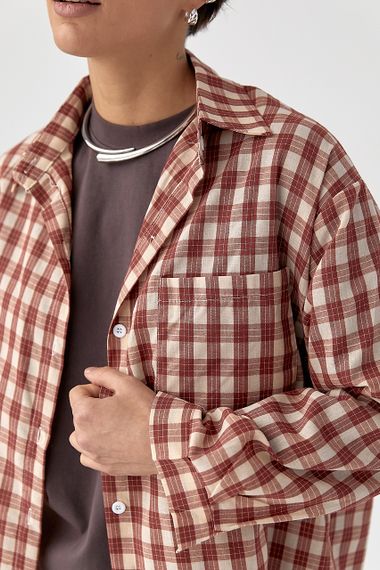 Класична сорочка в дрібну клітинку - коричневий цвет, ONE SIZE (є розміри) | Зображення 3
