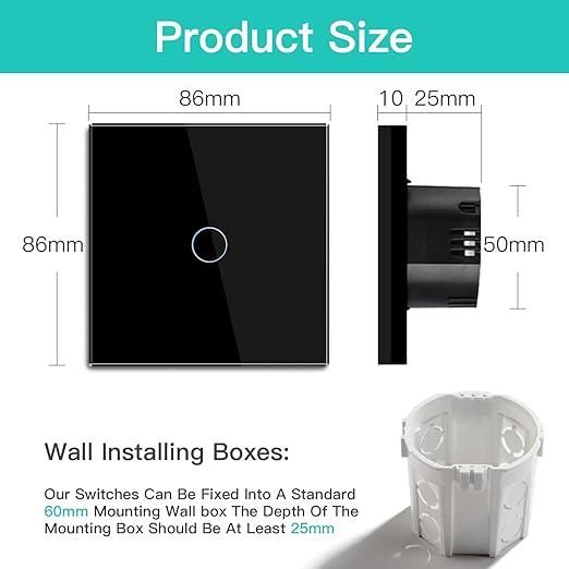 Вимикач сенсорний BSEED, 1 група, 1 смуга, вимикачі з панеллю із загартованого скла та світлодіодним ін. | Зображення 2