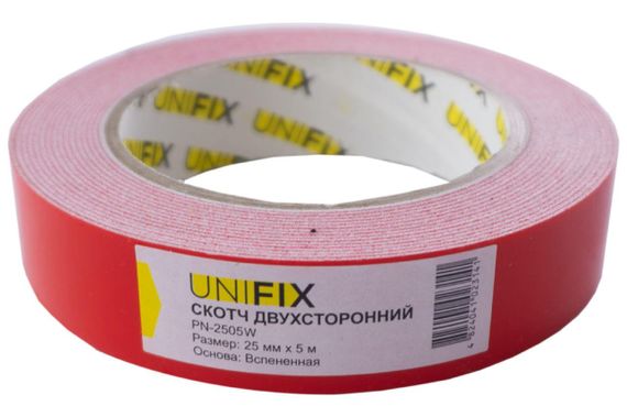 Лента клейкая двухсторонняя на вспененной основе 25мм*5м белая UNIFIX | Зображення 1