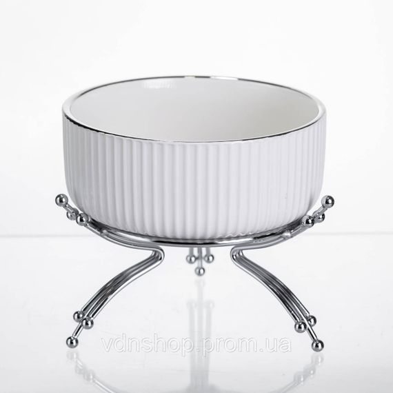 Салатник порцеляновий на металевій підставці Ø16 (см) Срібло LB-1568S
