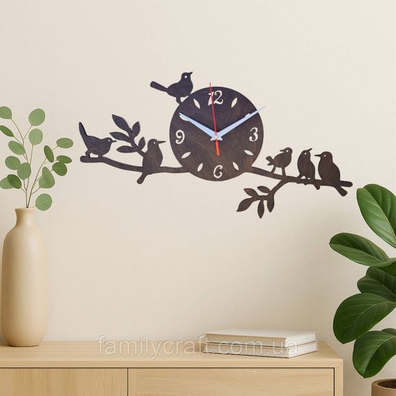 Настінний дерев'яний годинник з фанери Оригінальний годинник з пташками Декор для дому, офісу, подарунок