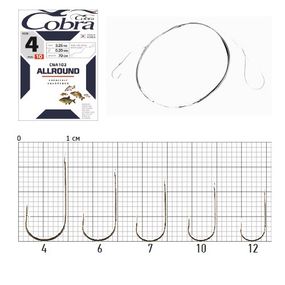 Крючки рыболовные с поводком Cobra Кобра All Round 70 см, 0,20 мм, разм. 4, 10 шт в упаковке