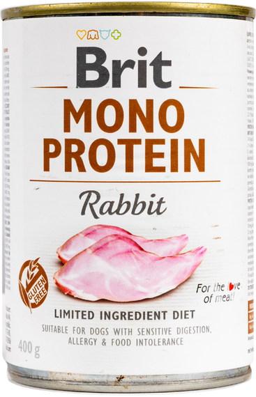 Вологий корм консерва Brit Mono Protein для дорослих собак, кролик 400г