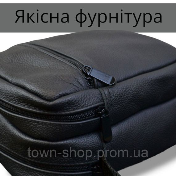 Сумка мессенджер из натуральной кожи, мужская большая сумка на 4 кармана с черной молнией | Зображення 8