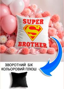 Подушка плюшева Мерч Крафт Дизайн з принтом Супер брат чорний плюш квадратна 33х33 см