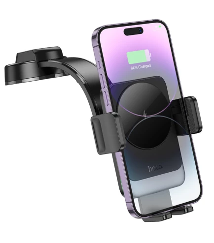 Автомобільний утримувач телефону з бездротовою зарядкою Hoco HW14 Speed ​​15W Чорний | Зображення 1