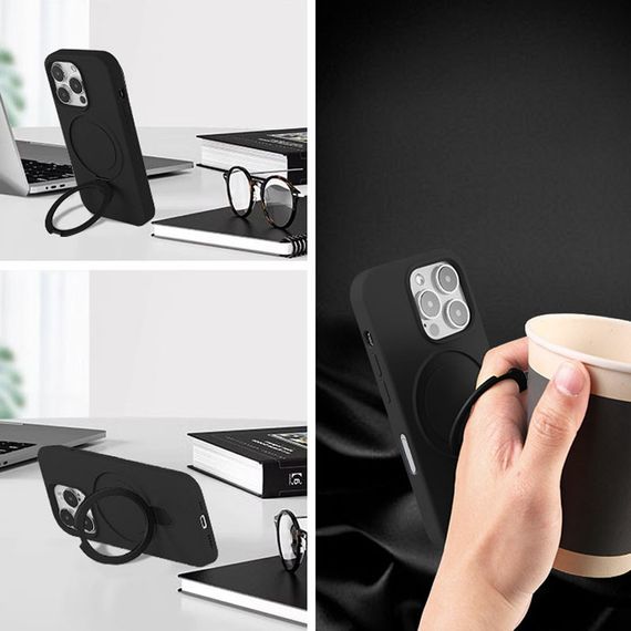 Чохол Silicone Case Full Protective NO LOGO with Ring для Apple iPhone 16 Pro (6.3") Black | Зображення 1