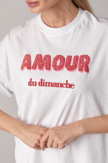 Футболка oversize с надписью Amour - белый цвет, S (есть размеры) | Зображення 3