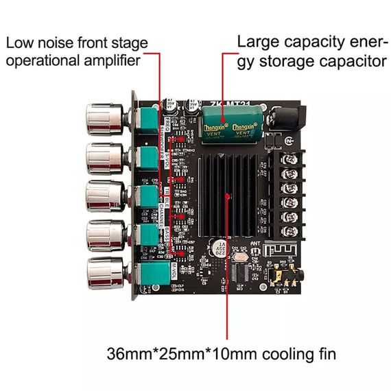 Стерео аудіо підсилювач 2.1-канальний AMP AUX ZK-MT21 з Bluetooth 5.0 Diymore | Зображення 2