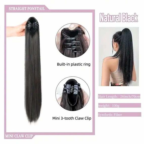 Шиньон накладной хвост на заколке Didaka прямые волосы - 50 см "Брюнетка" | Зображення 1