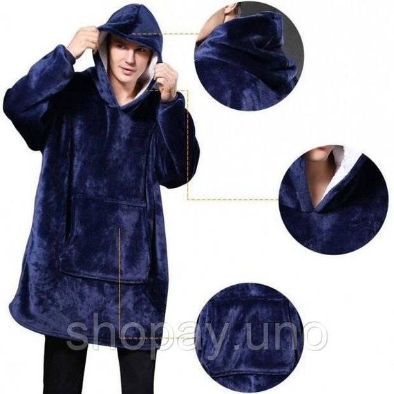 Толстовка плед з капюшоном і рукавами Huggle Hoodie оверсайз Blue | Зображення 9