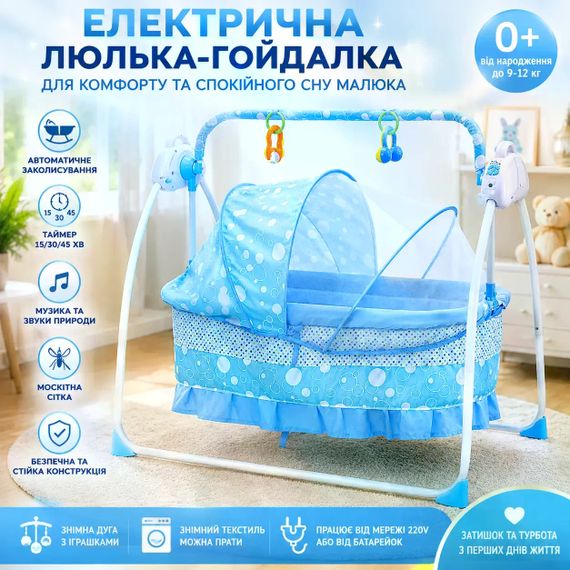 Портативна електрична колиска X-641 блакитна для новонародженого | Зображення 1
