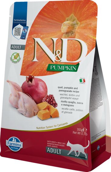 Сухий корм з перепілкою для котів Farmina N&D GF Cat Pumpkin Quail Adult, 300 гр