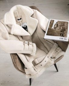Дубленка Авиатор, Эко-замш, 70 см M-L, Молочный