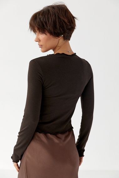 Жіночий лонгслів із хвилеподібною окантовкою - темно-коричневий цвет, M (є розміри) | Зображення 1