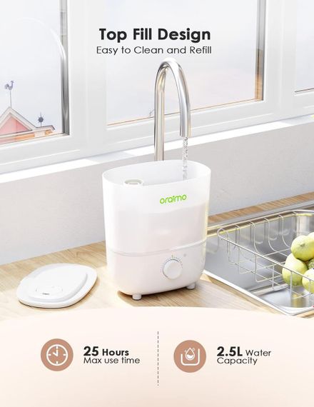 Зволожувачі Oraimo для спальні, зволожувач із прохолодним туманом і верхнім наповненням | Зображення 1