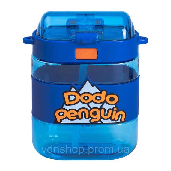 Пляшка для води дитяча з трубочкою та ремінцем 560 мл пляшечка для пиття в школу 15 см Синя HP-14-36BL | Зображення 2