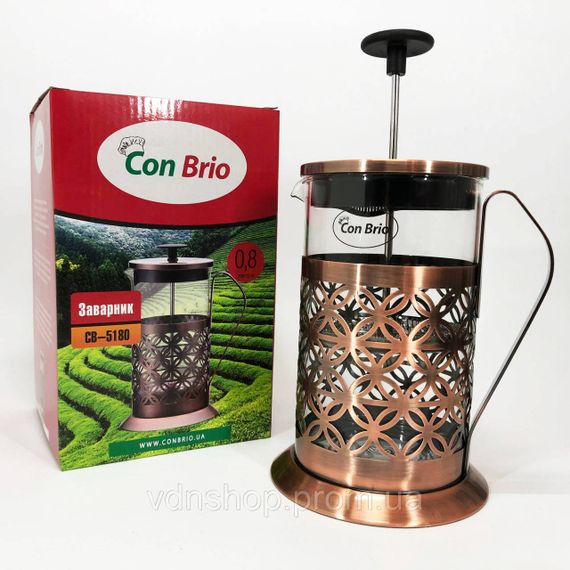 Чайник пресс для чая Con Brio CB-5180 800мл, Многоразовый френч-пресс, Заварник стеклянный с прессом EM-46 | Зображення 7