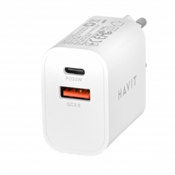 Зарядний пристрій мережевий USB/Type-C QC+PD 20W білий Havit HV-UCP007 | Зображення 1