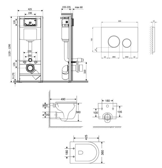 Набір Qtap Nest 4 в 1 підвісний унітаз Taurus Ultra Quiet 490x360x380 + комплект інсталяції QT2433084EUQMB46184 | Зображення 1