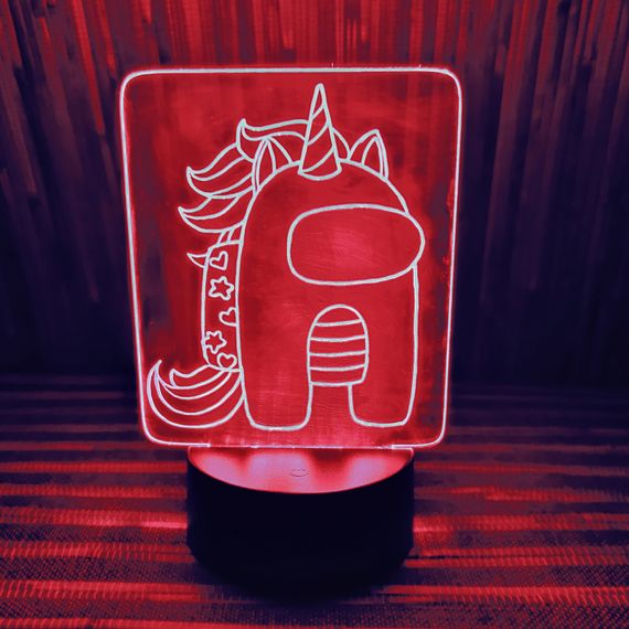 Акриловый светильник-ночник Among Us единорог красный tty-n000177