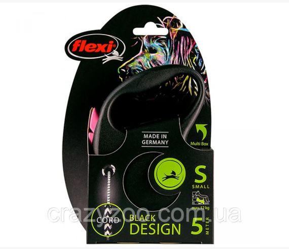 Повідець-рулетка для собак Flexi Black Design S до 12 кг рожевий трос 5 м 033319 | Зображення 1