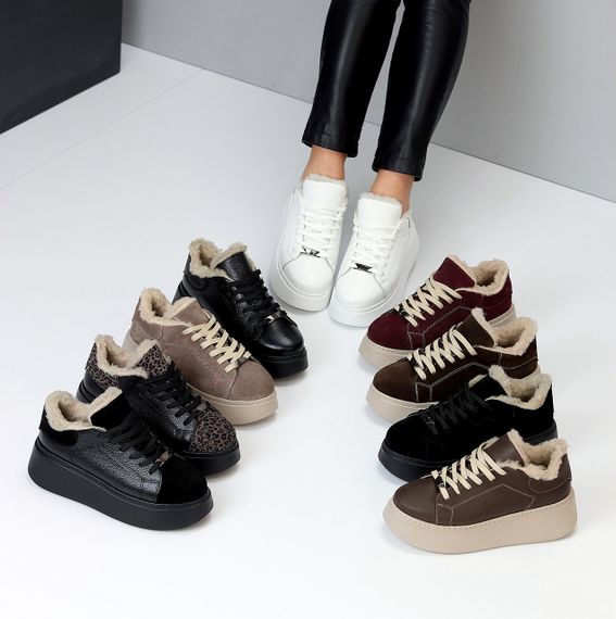 Чорні зимові прошиті кросівки натуральна замша на платформі спорт-шик | Зображення 9