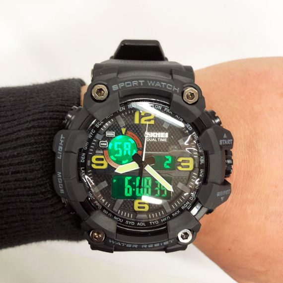 Годинник наручний чоловічий SKMEI 1520BK BLACK, армійський годинник протиударний. Колір: чорний | Зображення 1
