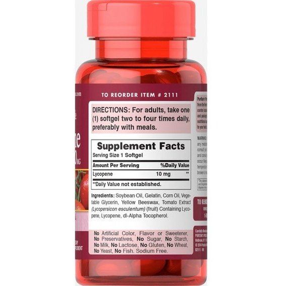 Ликопин Puritan's Pride Lycopene 10 mg 100 Softgels | Зображення 1