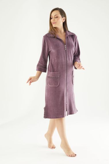 Женский халат Nusa 0321 велюровый на молнии, Фиолетовый, 4XL | Зображення 6