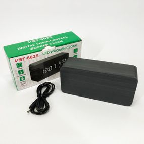 Электронные настольные часы VST-862S-6 черные с белой подсветкой, с датчиками температуры FI-174 и влажности