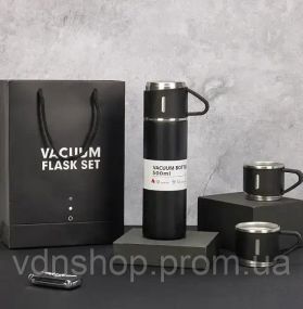 Термос із вакуумною ізоляцією, Подарунковий набір з 3 чашками 500 мл Чорний